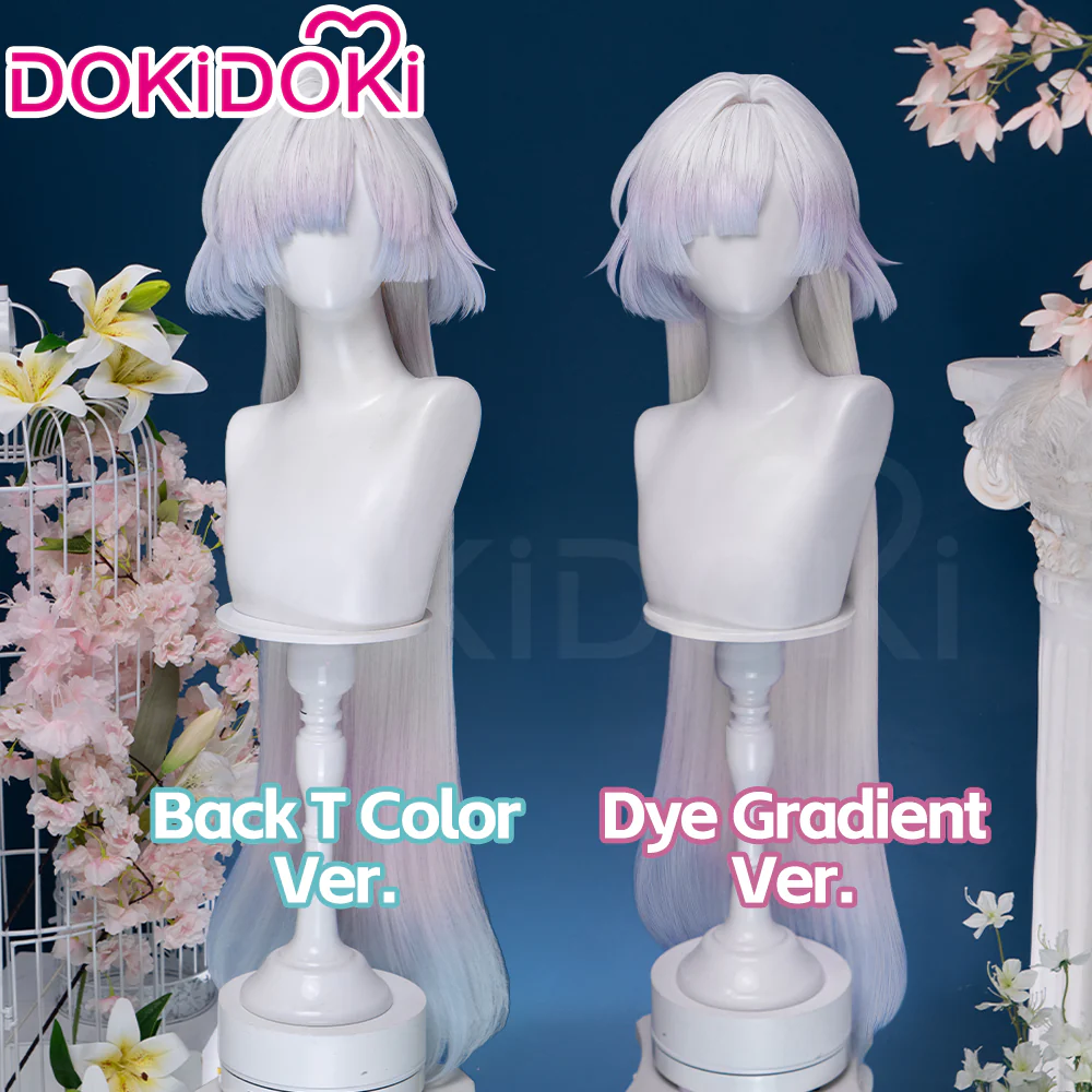【Ready For Ship】DokiDoki Game Wuthering Waves Cosplay Mornye Wig Long Straight Silver Light Pink Blue Dye Gradient / Back T Color Hair - Image 2