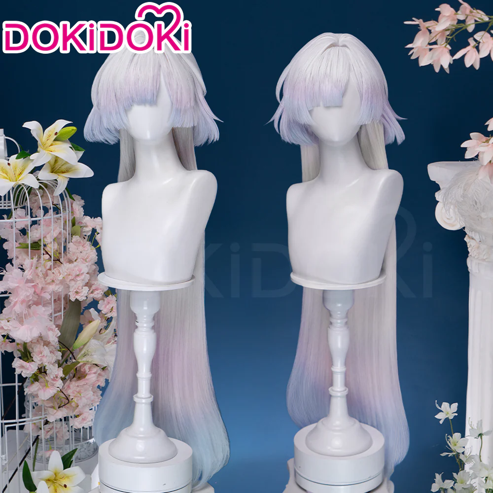 【Ready For Ship】DokiDoki Game Wuthering Waves Cosplay Mornye Wig Long Straight Silver Light Pink Blue Dye Gradient / Back T Color Hair - Image 3