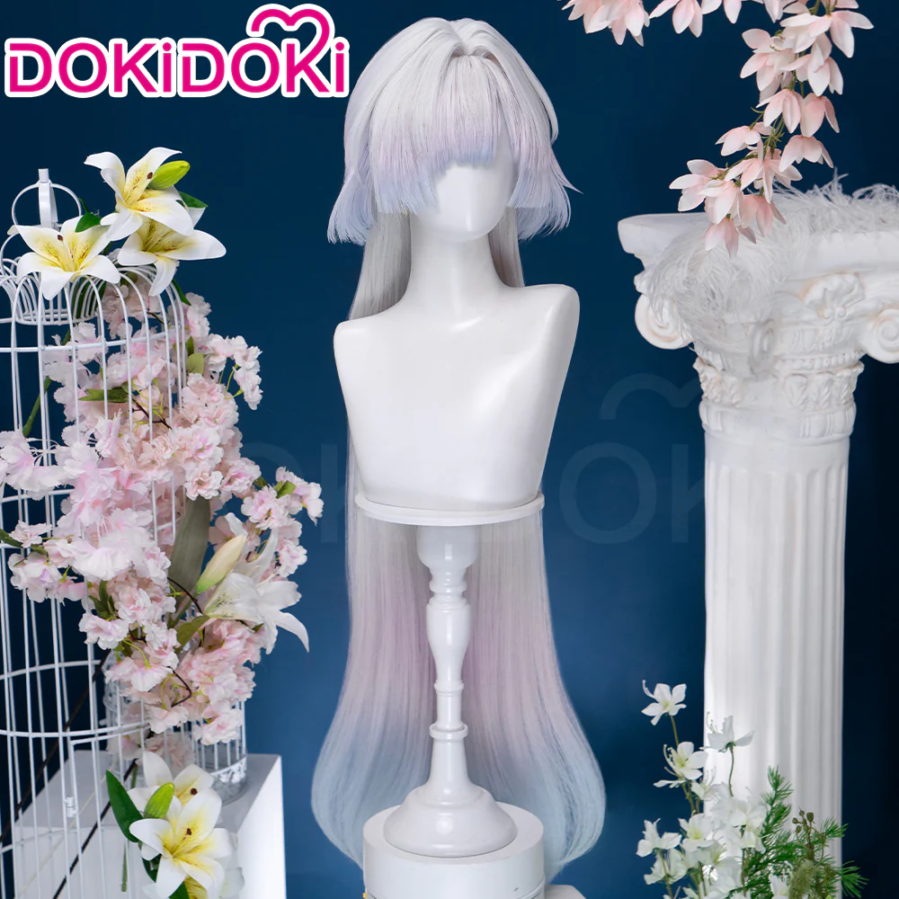 【Ready For Ship】DokiDoki Game Wuthering Waves Cosplay Mornye Wig Long Straight Silver Light Pink Blue Dye Gradient / Back T Color Hair - Image 7