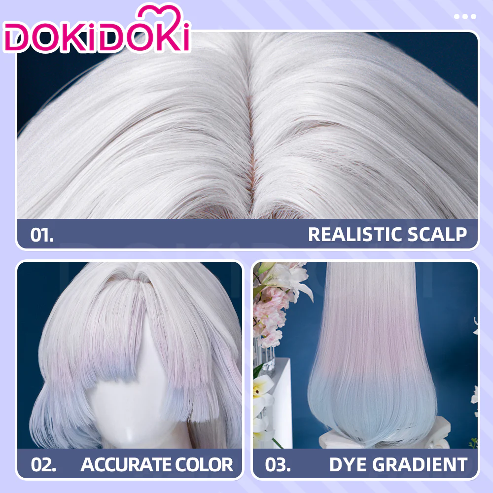 【Ready For Ship】DokiDoki Game Wuthering Waves Cosplay Mornye Wig Long Straight Silver Light Pink Blue Dye Gradient / Back T Color Hair - Image 8