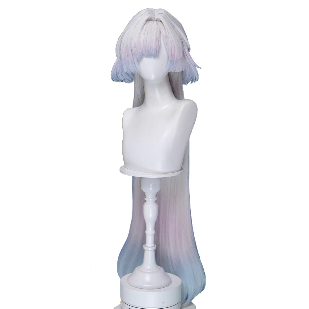 【Ready For Ship】DokiDoki Game Wuthering Waves Cosplay Mornye Wig Long Straight Silver Light Pink Blue Dye Gradient / Back T Color Hair - Image 9