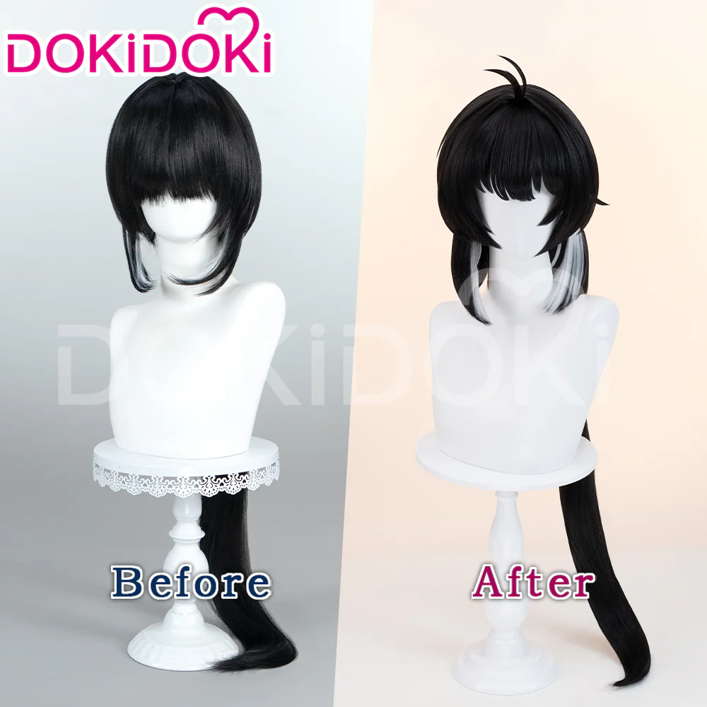 【Ready For Ship】DokiDoki Game Wuthering Waves Cosplay Rover Female Wig Long Straight Black Grey Hair - Image 2
