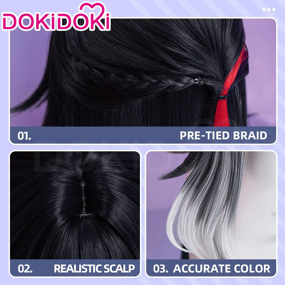 DokiDoki Honkai: Star Rail Cosplay Ashveil Wig Long Straight Dark Grey Silver Gradient Red Highlight Hair Planarcadia - Image 4