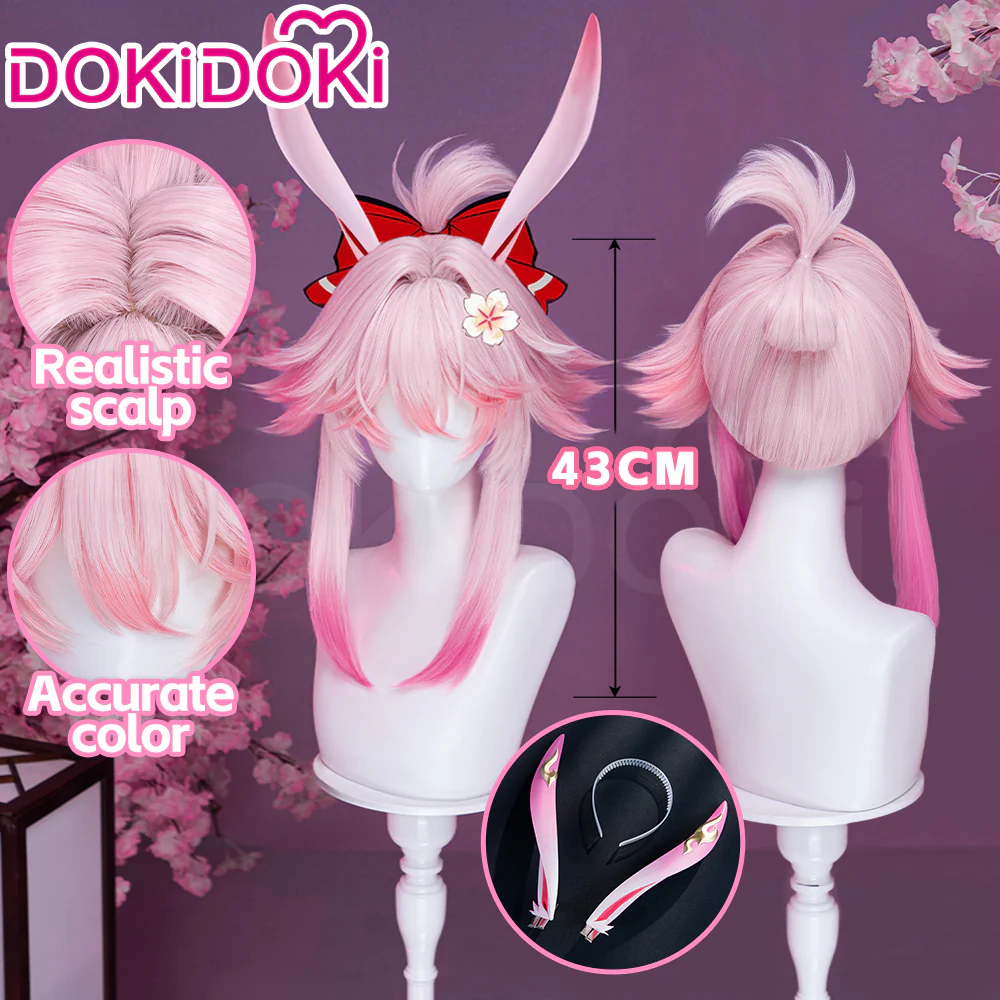 DokiDoki Honkai: Star Rail Cosplay Evanescia Wig Long Pink Gradient Hair Planarcadia
