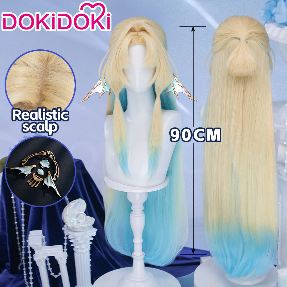 DokiDoki Honkai: Star Rail Cosplay Pearl Wig Long Straight Blonde Blue Gradient Hair Ten Stonehearts