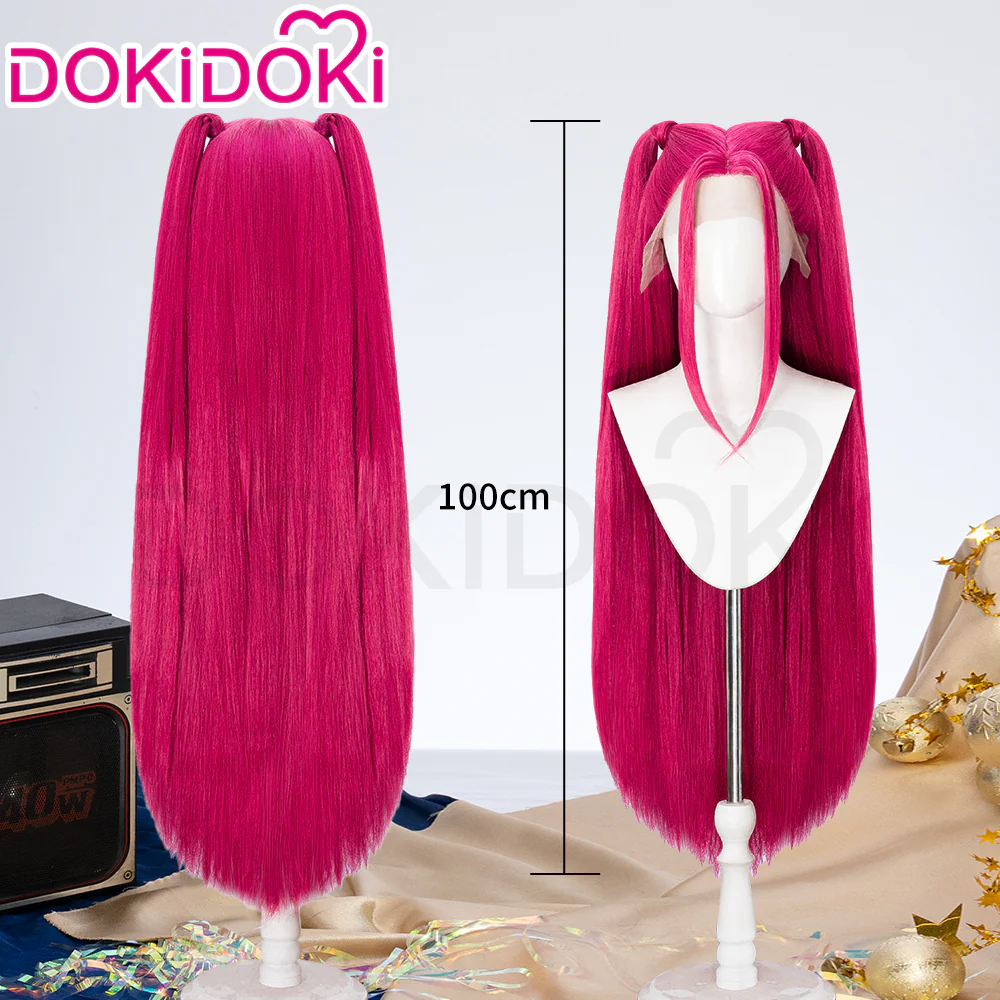 【US/EU LOCAL SHIPPING 】DokiDoki Movie Anime Cosplay Women Wig Long Pink Straight Hair Two Ponytails - Image 4