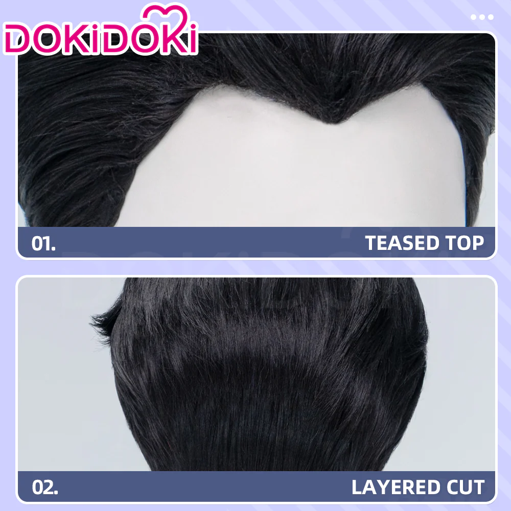 DokiDoki Movie Cosplay Hero Wig Short Black Slicked Back Hair - Image 4