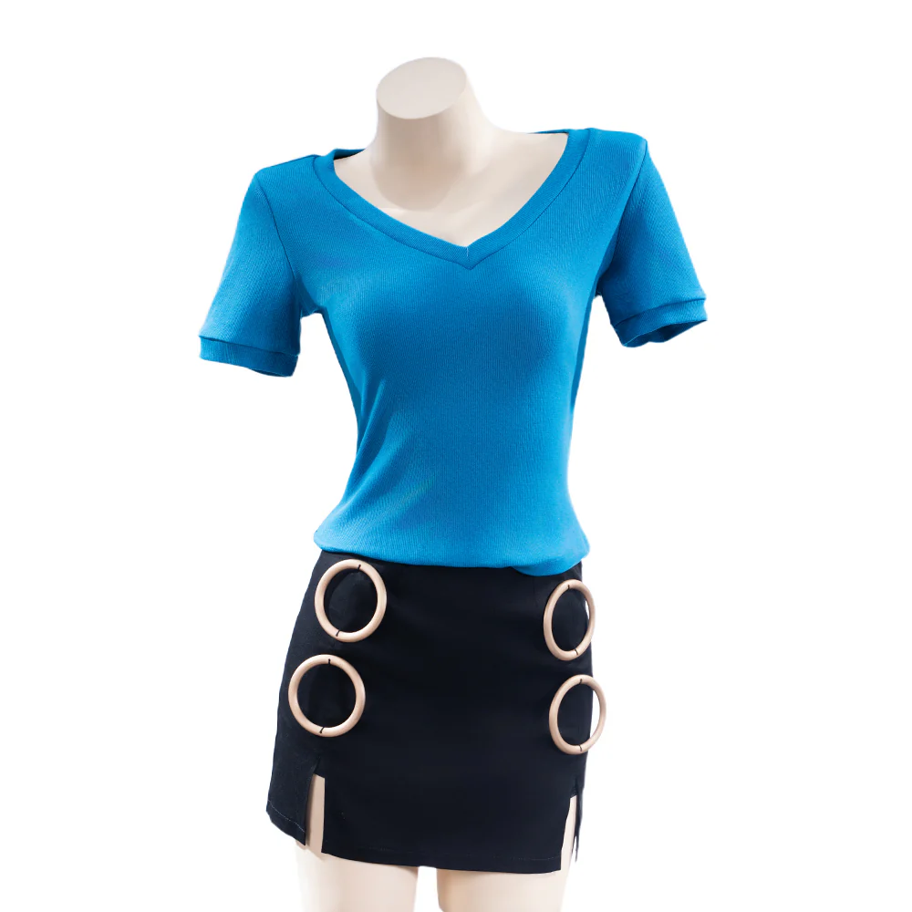 【Size XS-3XL】DokiDoki-N Movie Cosplay Women Costume Blue Shirt Black Dress Casual Wear Season 2 - Image 5