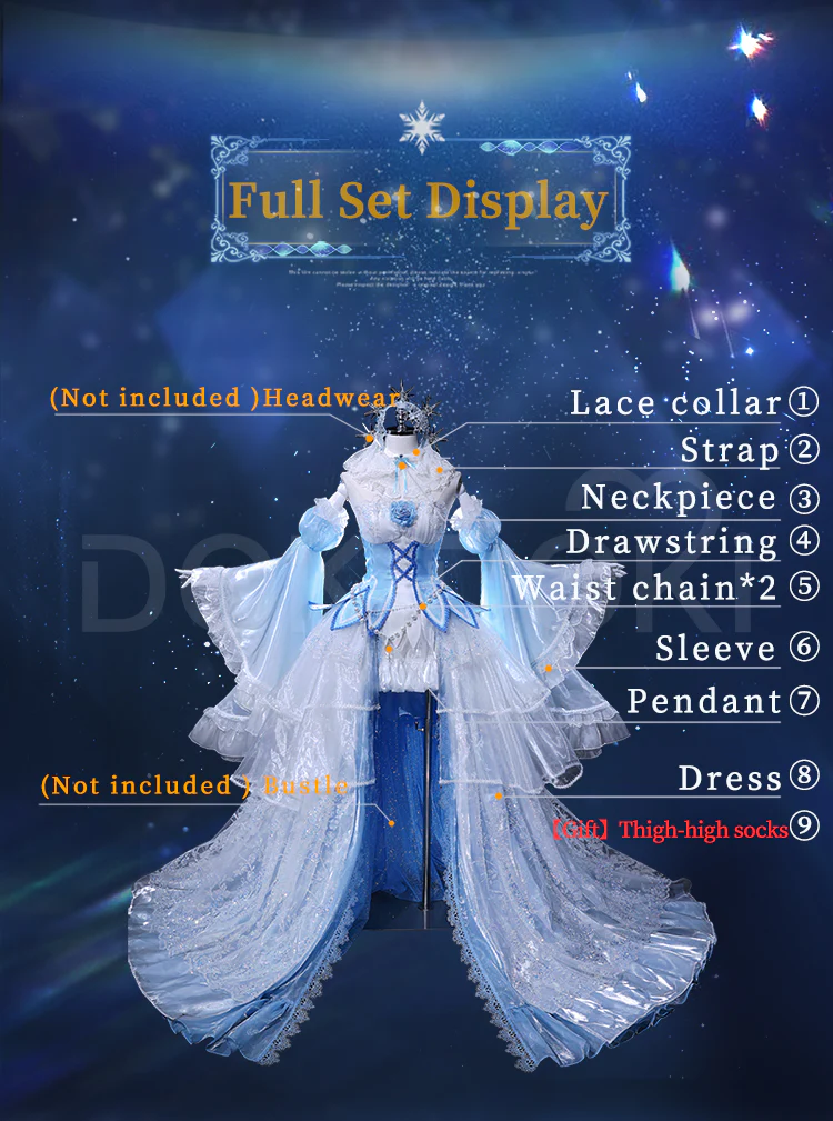 DokiDoki-R Anime Cosplay Costume Blue White Dress Crystal Dress Ver - Image 8