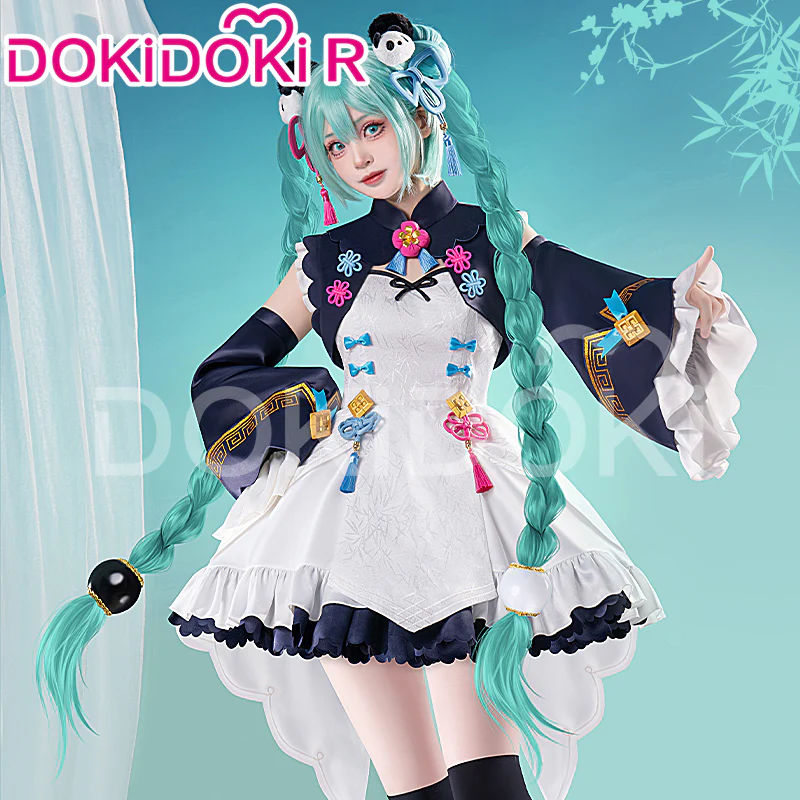 【IN STOCK】DokiDoki-R Cosplay Panda Girl Cute Dress Lolita Costume / Wig Long Blue Twist Braid Hair - Image 2