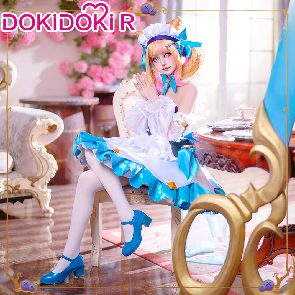 DokiDoki-R Game Cosplay Gween Costume White Blue Maid Dress Prestigee Cafee Cutties - Image 2