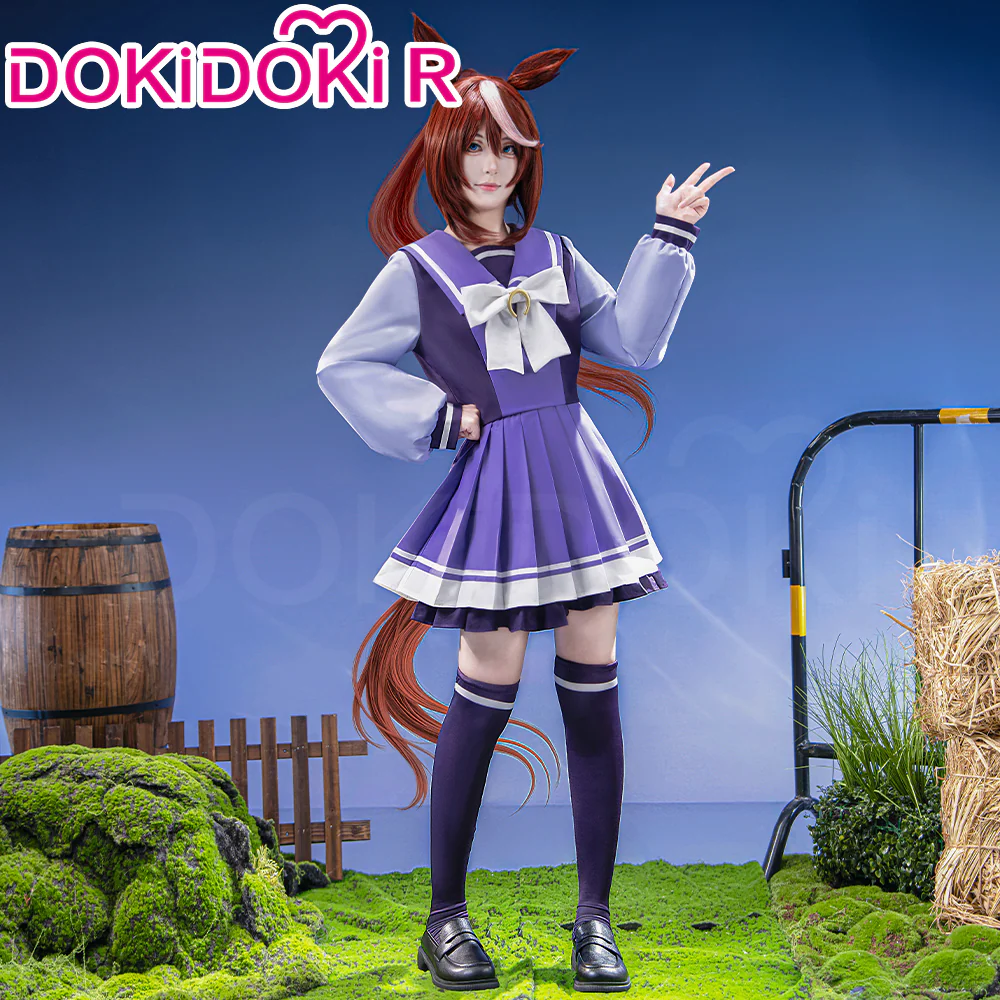 【Size XS-2XL】DokiDoki-R Game Cosplay School Uniform Costume Purple Dress