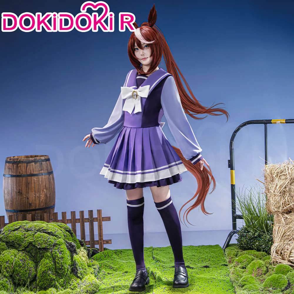 【Size XS-2XL】DokiDoki-R Game Cosplay School Uniform Costume Purple Dress - Image 2