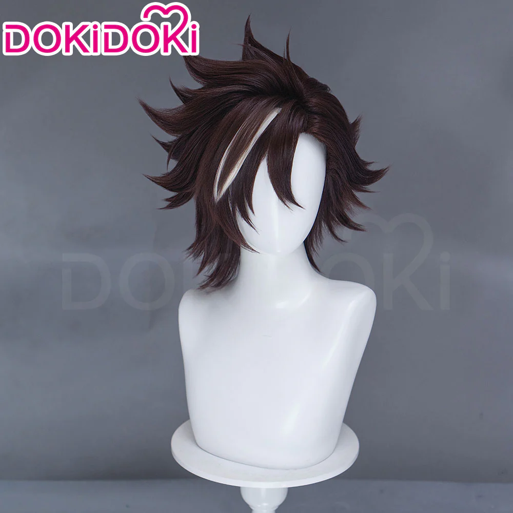 DokiDoki Sentenced to Be a Hero Cosplay Xylo Forbartz Wig Short Dark Brown White Highlight Hair - Image 3