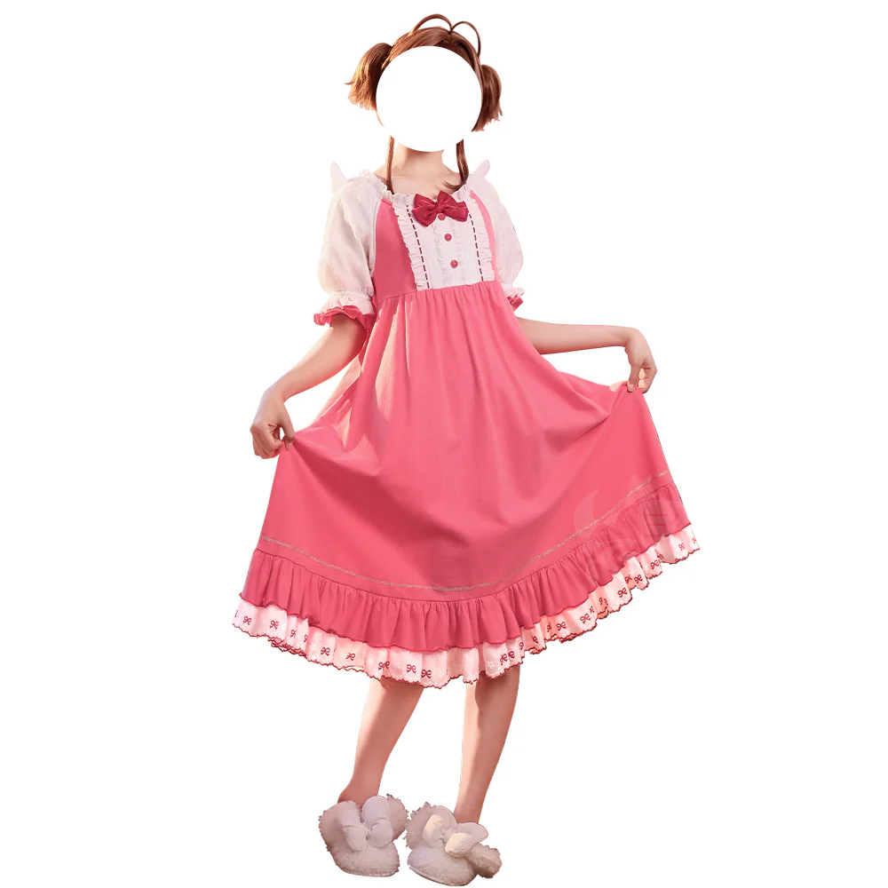 DokiDoki-SR Anime Card Captor Sakura Cosplay Kinomoto Sakura Costume Pink Pajamas / Nightgown Dress Summer Wear - Image 9