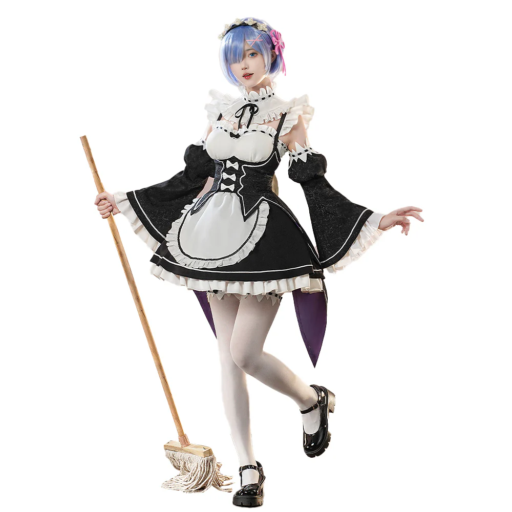 【Partially Ready For Ship】DokiDoki-SR Anime Cosplay Remm Ramm Costume Maid Black White Dress - Image 6