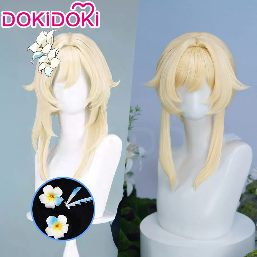 【Normal Ver Ready For Ship】DokiDoki Game Genshin Impact Cosplay Traveler Lumine Wig / Head Accessory Long Blonde Hair Ying As Heaven and Earth Are Made Anew