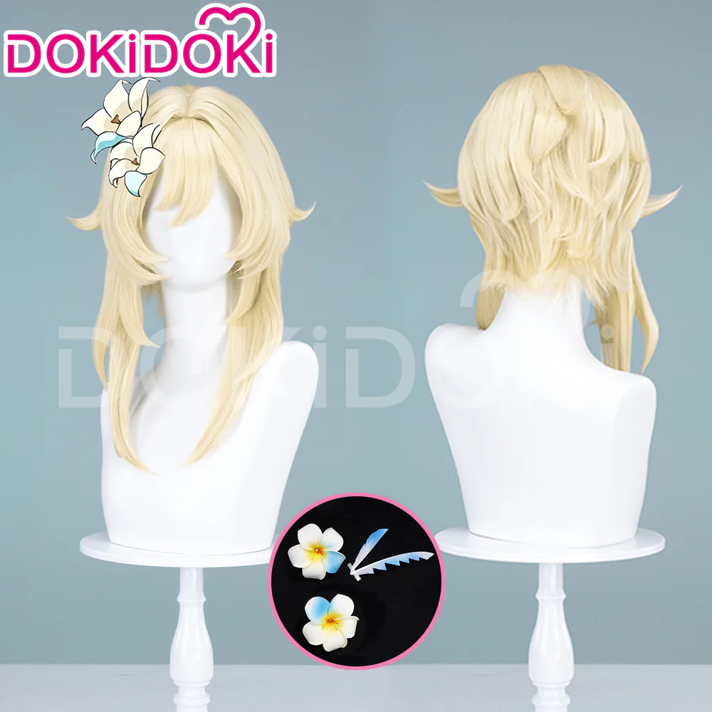 【Normal Ver Ready For Ship】DokiDoki Game Genshin Impact Cosplay Traveler Lumine Wig / Head Accessory Long Blonde Hair Ying As Heaven and Earth Are Made Anew - Image 2