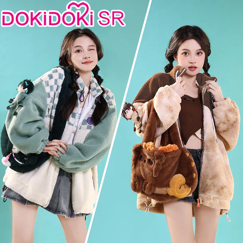 【In Stock】DokiDoki-SR Game Genshin Impact Cosplay Zhong Li Cosplay Casual Wear Doujin Winter Furry Coat Zhongli