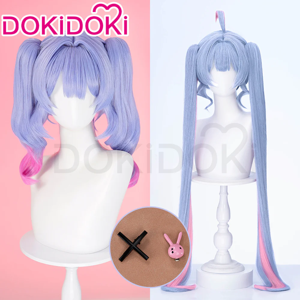 【Ready For Ship】DokiDoki VSINGER Rabbit Hole Cosplay Long Curly Blue Pink Ponytail Wig / Head Accessories Cute