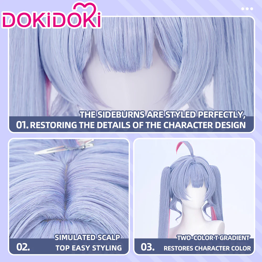 【Ready For Ship】DokiDoki VSINGER Rabbit Hole Cosplay Long Curly Blue Pink Ponytail Wig / Head Accessories Cute - Image 11