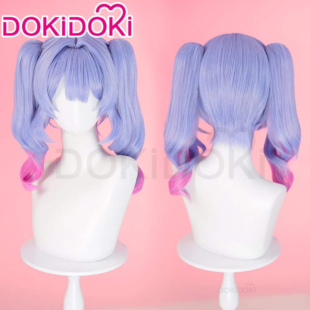 【Ready For Ship】DokiDoki VSINGER Rabbit Hole Cosplay Long Curly Blue Pink Ponytail Wig / Head Accessories Cute - Image 3