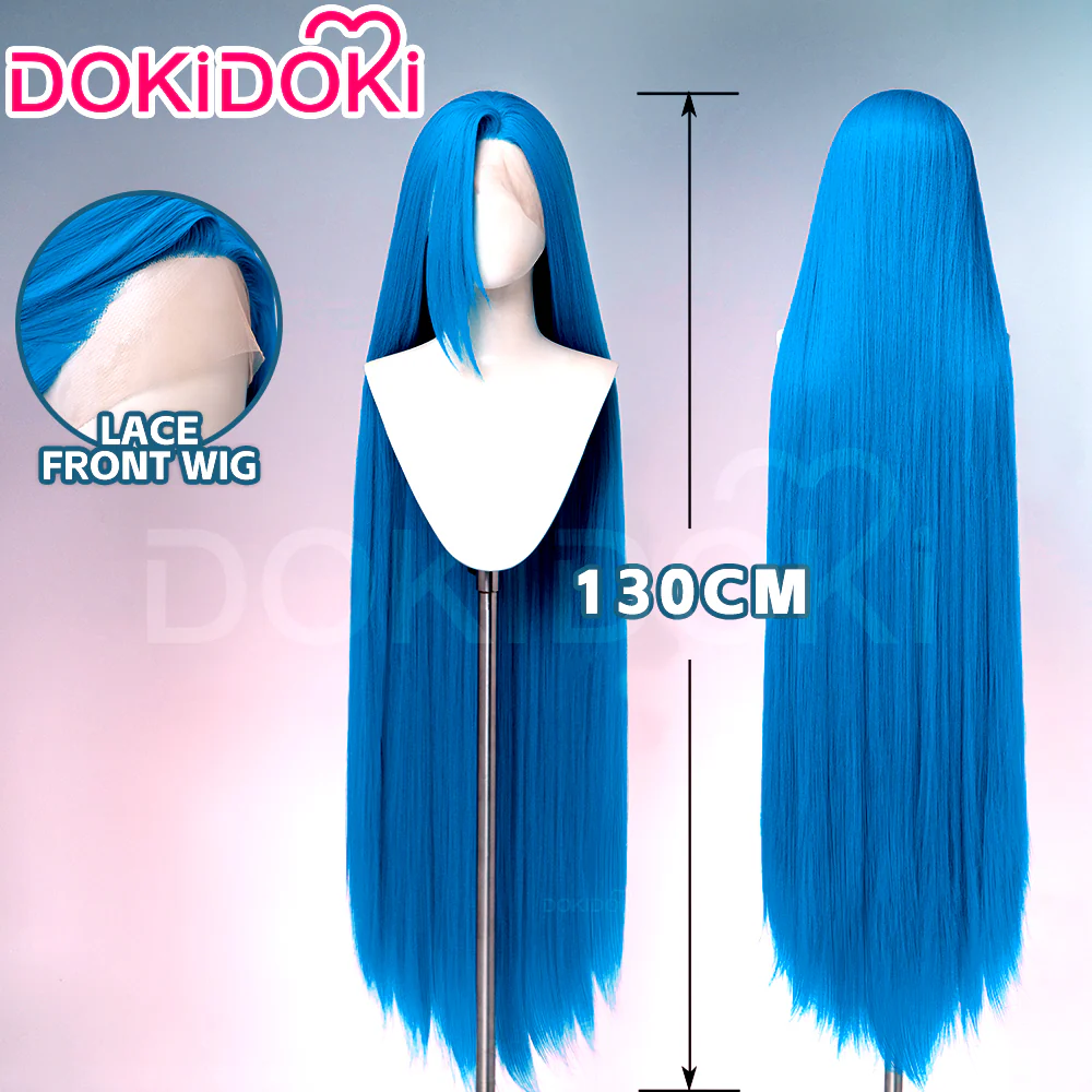 【Front Lace】【130 CM】DokiDoki Anime Game Cosplay Wig Long Straight Blue Hair