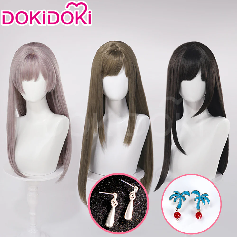 【Partially Ready For Ship】DokiDoki Game Love And Deepspace Cosplay Main Character Wig / Earrings /Ear Clips Long Straight Pink/ Dark Green/ Black Hair MC