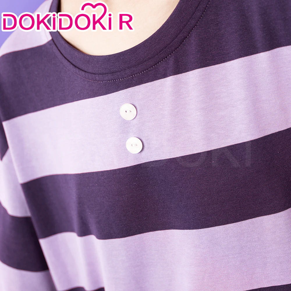 【In Stock】DokiDoki-R Anime Cosplay  Costume Purple Striped Pajamas - Image 4