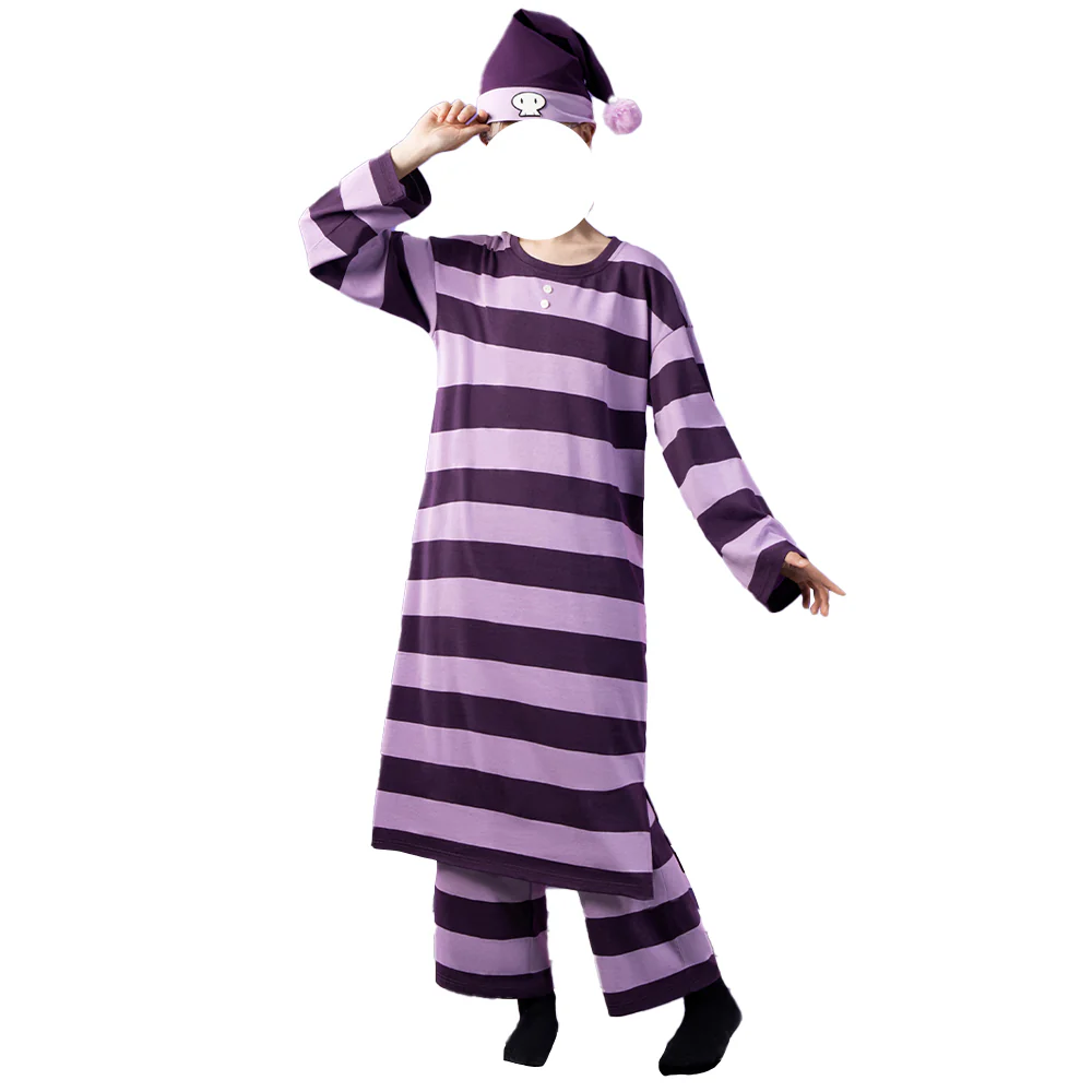 【In Stock】DokiDoki-R Anime Cosplay  Costume Purple Striped Pajamas - Image 5