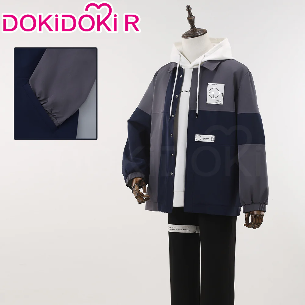 【Size S-2XL】DokiDoki-R Game The Hundred Line Last Defense Academy Cosplay Sumino Takumi Costume Black And White Long-Sleeved Jacket / Wig Red Black Curly Hair