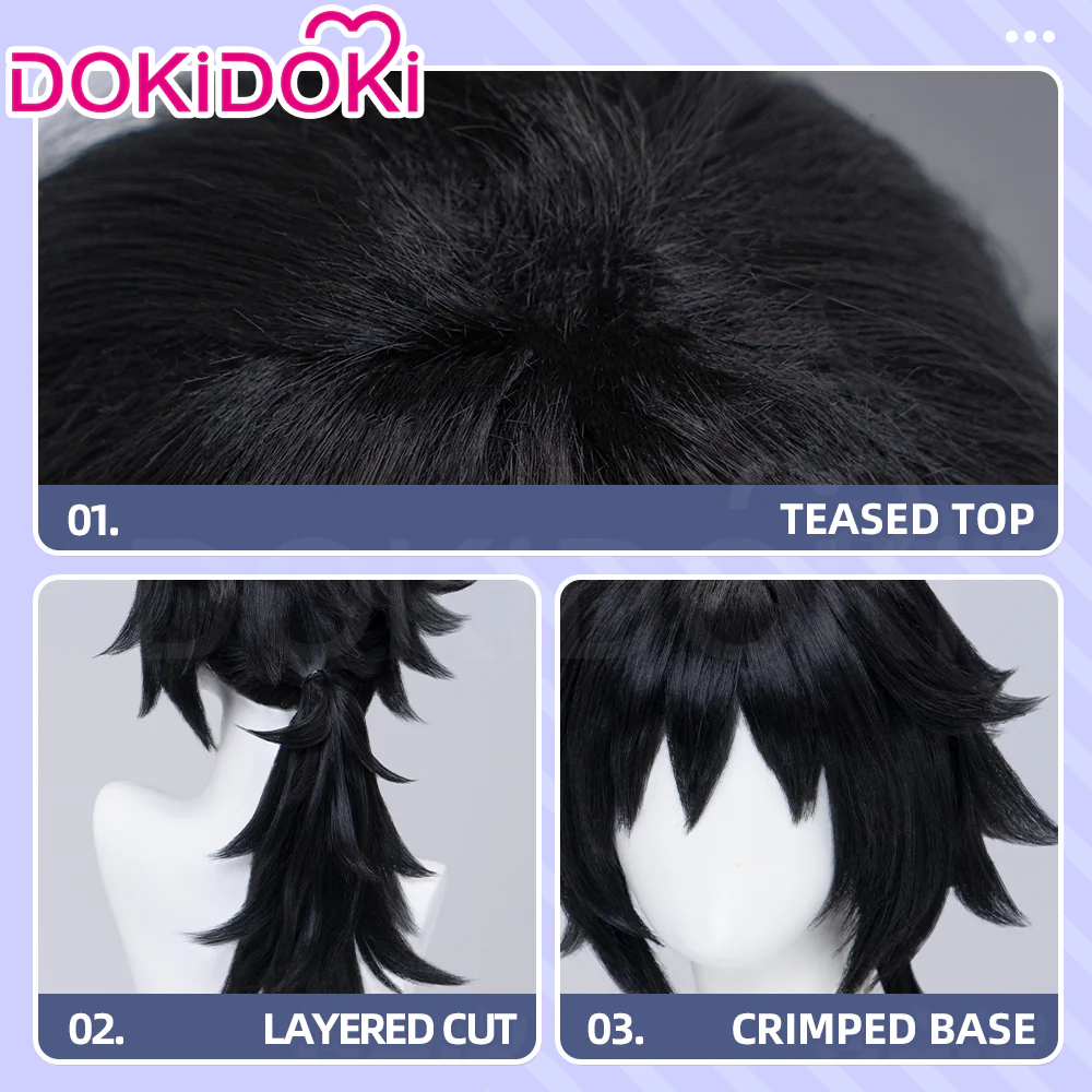 【Ready For Ship】DokiDoki Anime Copslay Wig Hair Men Black Long Heat Resistant Hair Halloween - Image 4
