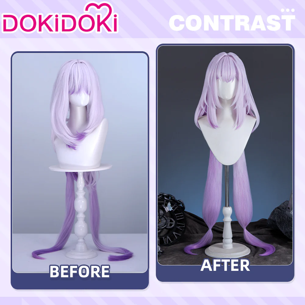 【Ready For Ship】DokiDoki Game Honkai: Star Rail Cosplay Castorice Cosplay Wig / Headwear Ears / Earrings Ear Clips Ear Accessories  Long Straight Purple Hair Twin Ponytails - Image 4