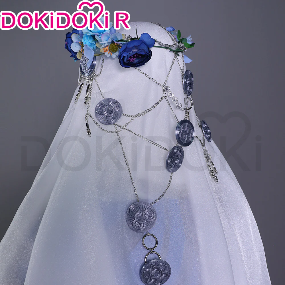 【Size S-2XL】DokiDoki-R Game Cosplay White Blue Dress Halloween - Image 4