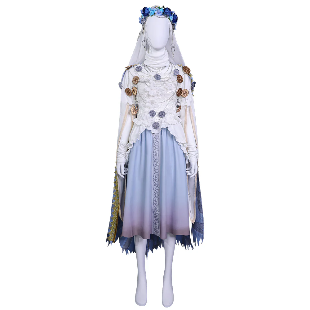 【Size S-2XL】DokiDoki-R Game Cosplay White Blue Dress Halloween - Image 7