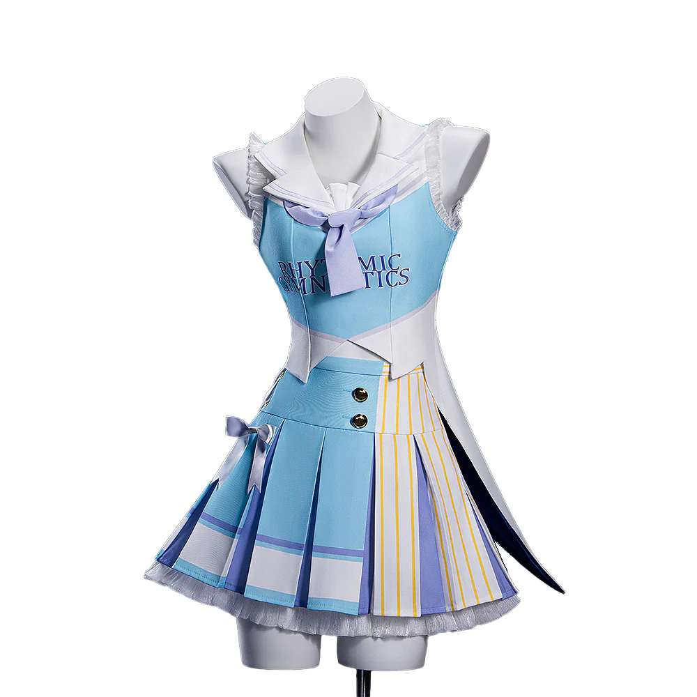 【Size XS-2XL】DokiDoki-R Anime Cosplay Blue Dress Stage Outfit Costume Cheerleader Rhythmic Gymnastics - Image 5