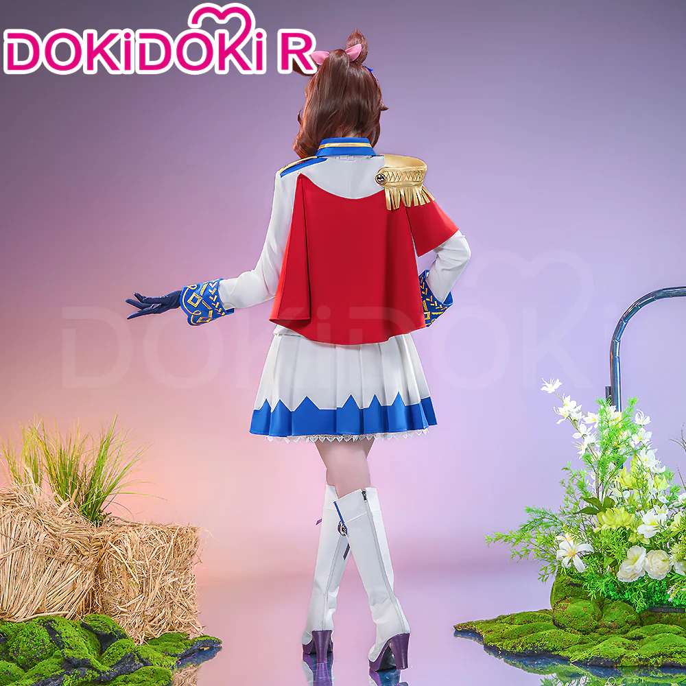 【Size XS-2XL】DokiDoki-R Game Cosplay Costume Racewear White Blue Dress Cute With Red Cape - Image 3