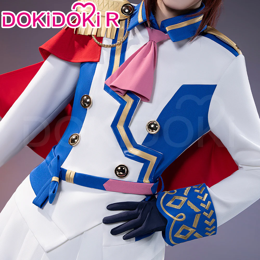 【Size XS-2XL】DokiDoki-R Game Cosplay Costume Racewear White Blue Dress Cute With Red Cape - Image 4