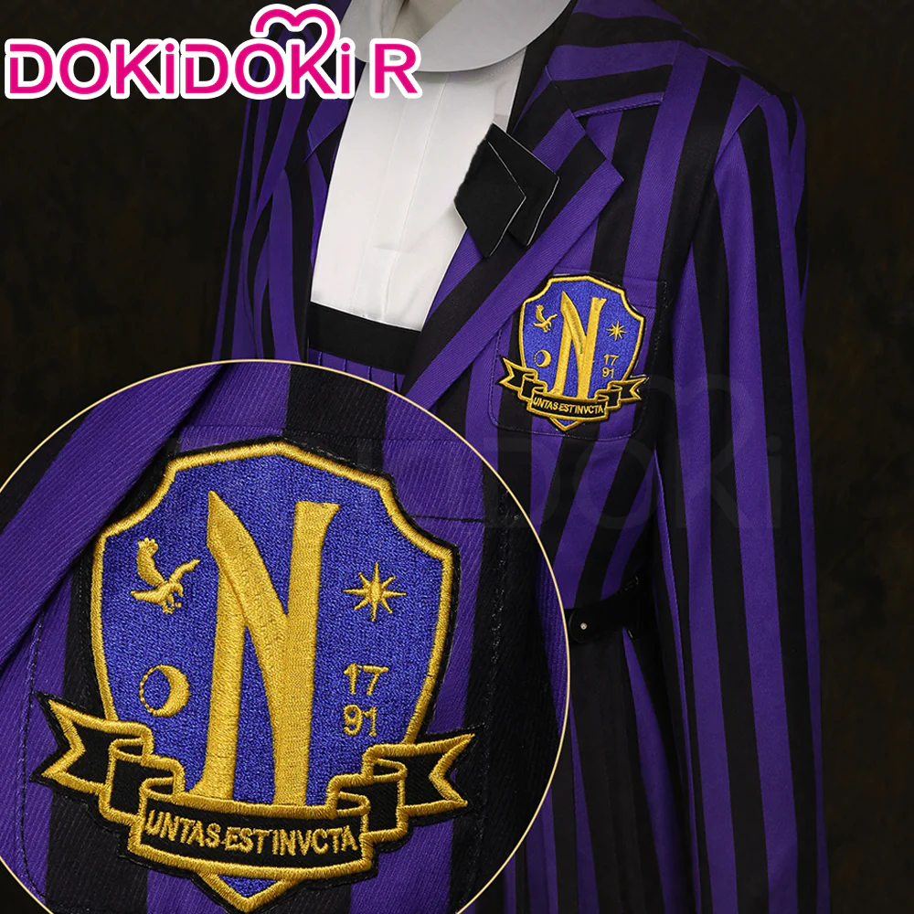 【Size XS-2XL】DokiDoki-R TV Cosplay Addamms Costume Uniform Purple Black Stripes - Image 2