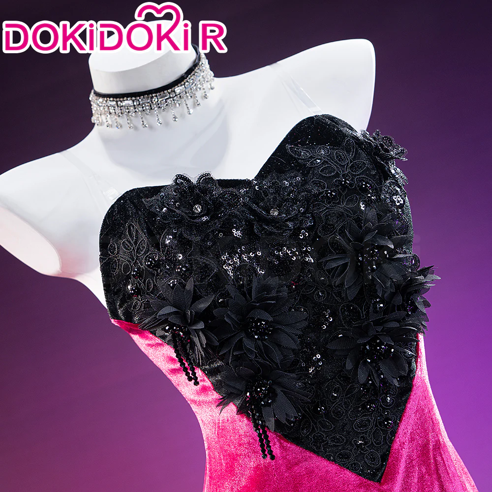 【Size XS-3XL】DokiDoki-R Anime Cosplay Costume Purplish-Red Black Heart Dress Satin / Sequins Strapless Formal Dress Gown - Image 19