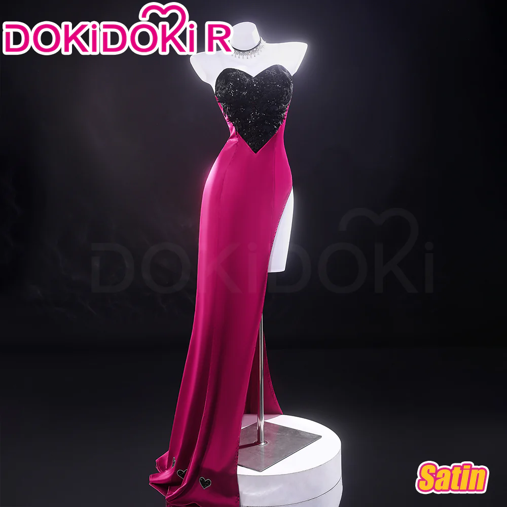 【Size XS-3XL】DokiDoki-R Anime Cosplay Costume Purplish-Red Black Heart Dress Satin / Sequins Strapless Formal Dress Gown - Image 2