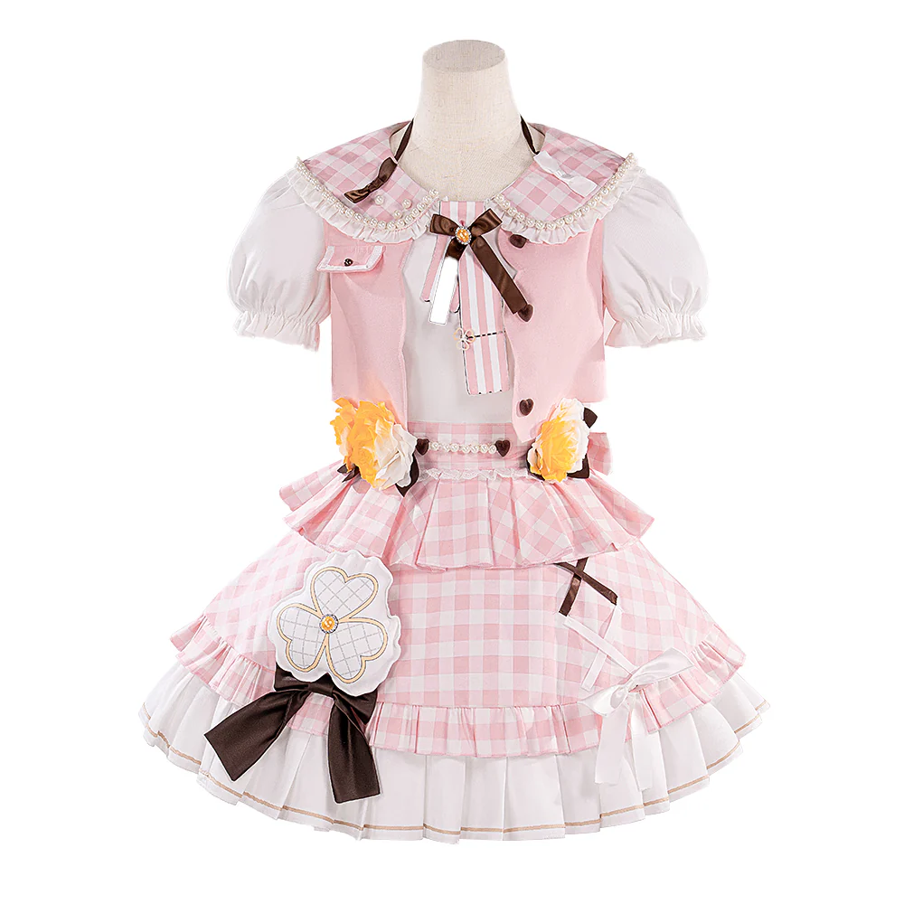 【Partially In Stock】【Size XS-XL】DokiDoki Game Cosplay Costume Pink Checkered Two-piece Suit - Image 5