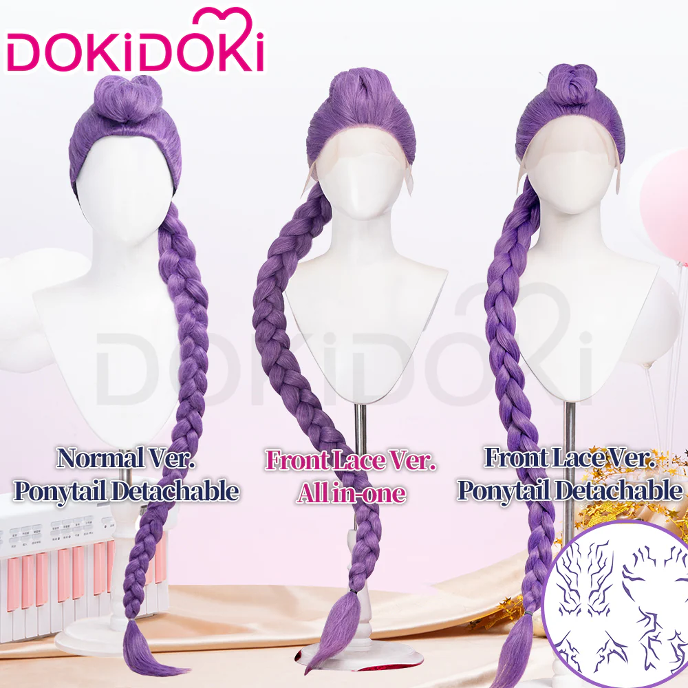 【Ready For Ship】【120 CM】【FRONT LACE】DokiDoki Movie Anime Cosplay Women Wig / Weft / Pattern Tattoo / Earring Set / Headpieces Long Purple Hair Braid