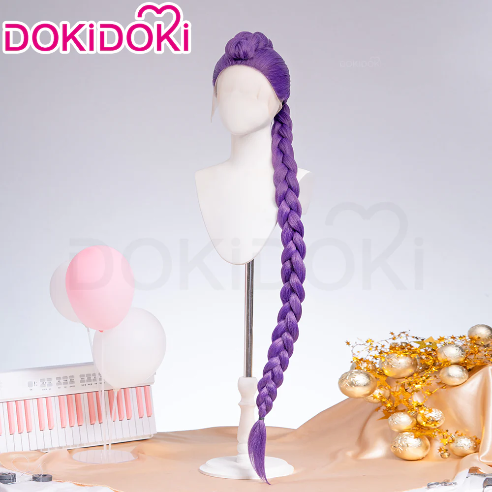 【Ready For Ship】【120 CM】【FRONT LACE】DokiDoki Movie Anime Cosplay Women Wig / Weft / Pattern Tattoo / Earring Set / Headpieces Long Purple Hair Braid - Image 10