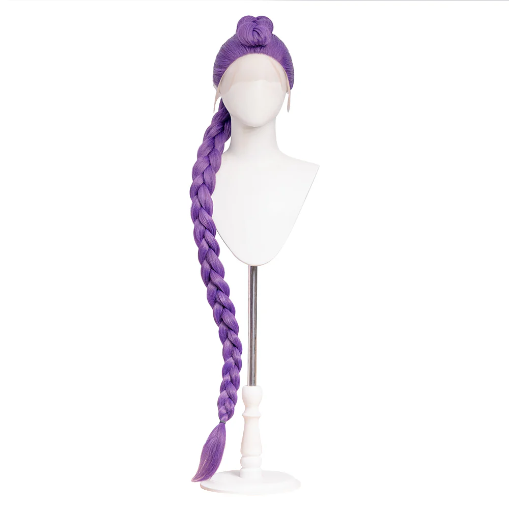 【Ready For Ship】【120 CM】【FRONT LACE】DokiDoki Movie Anime Cosplay Women Wig / Weft / Pattern Tattoo / Earring Set / Headpieces Long Purple Hair Braid - Image 11