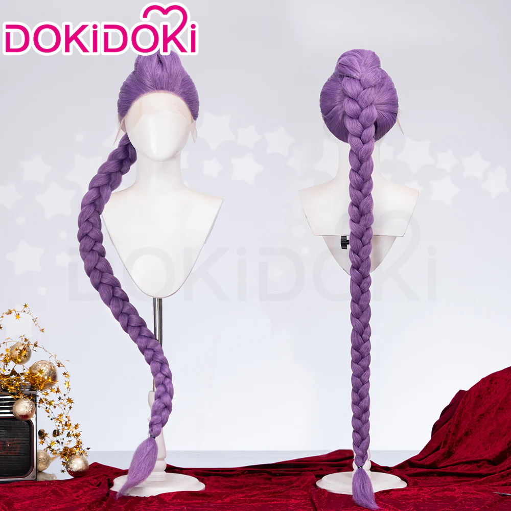 【Ready For Ship】【120 CM】【FRONT LACE】DokiDoki Movie Anime Cosplay Women Wig / Weft / Pattern Tattoo / Earring Set / Headpieces Long Purple Hair Braid - Image 12