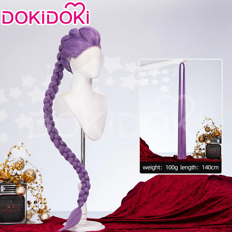 【Ready For Ship】【120 CM】【FRONT LACE】DokiDoki Movie Anime Cosplay Women Wig / Weft / Pattern Tattoo / Earring Set / Headpieces Long Purple Hair Braid - Image 13