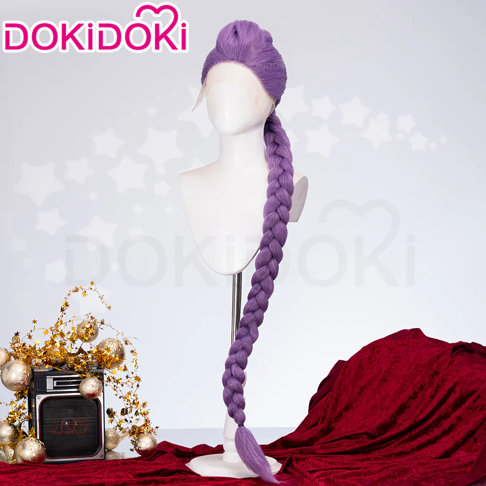 【Ready For Ship】【120 CM】【FRONT LACE】DokiDoki Movie Anime Cosplay Women Wig / Weft / Pattern Tattoo / Earring Set / Headpieces Long Purple Hair Braid - Image 14