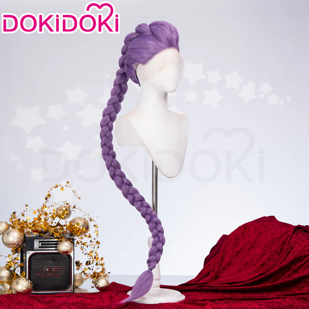 【Ready For Ship】【120 CM】【FRONT LACE】DokiDoki Movie Anime Cosplay Women Wig / Weft / Pattern Tattoo / Earring Set / Headpieces Long Purple Hair Braid - Image 15