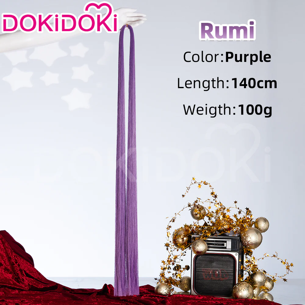 【Ready For Ship】【120 CM】【FRONT LACE】DokiDoki Movie Anime Cosplay Women Wig / Weft / Pattern Tattoo / Earring Set / Headpieces Long Purple Hair Braid - Image 18